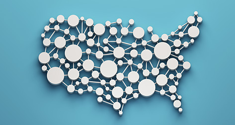 Graphic of the United States made of dots and lines